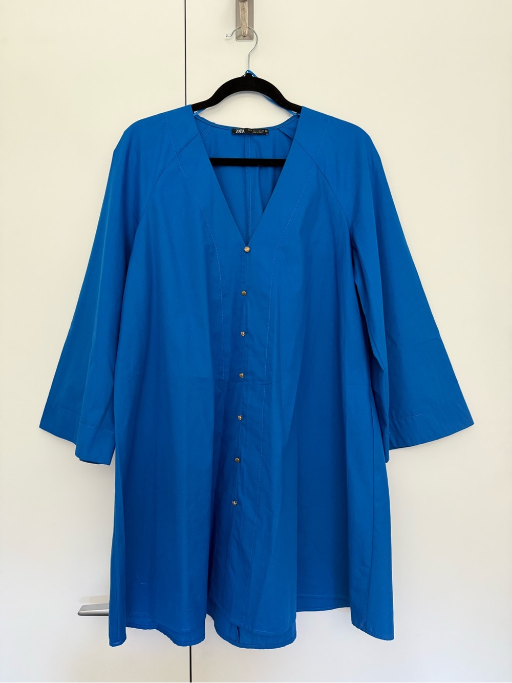 Blue Long Sleeve Button-Front Dress